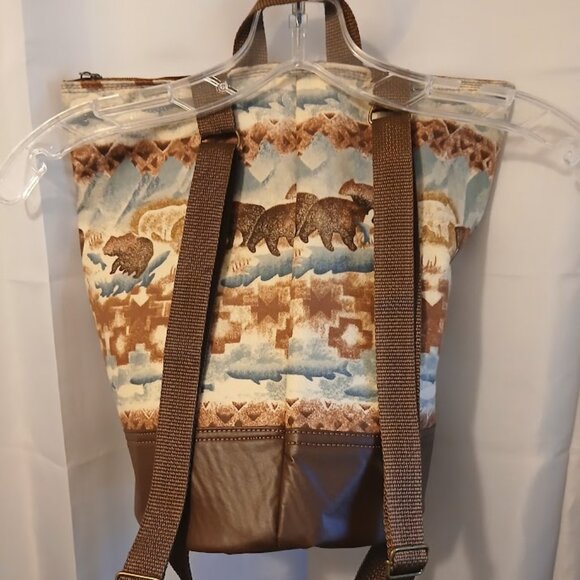 New Southwestern Cowgirl Bucket Tote Backpack Aztec Bear Fish Brown Blue Cowgirl